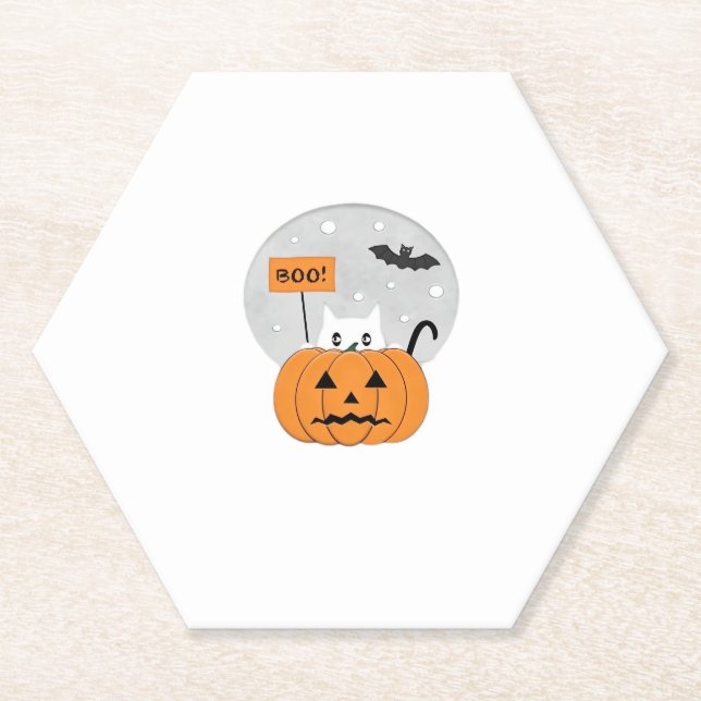 Halloween  Cat  Boo  Illustration Classic T-Shirt Paper Coaster (Front)