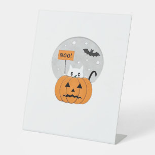 Halloween  Cat  Boo  Illustration Classic T-Shirt Pedestal Sign