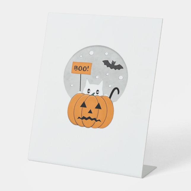 Halloween  Cat  Boo  Illustration Classic T-Shirt Pedestal Sign (Front)