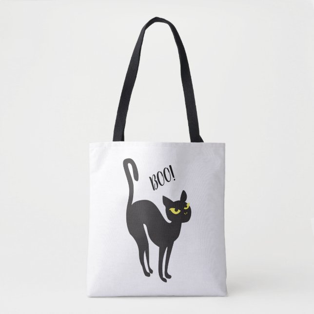 Halloween Cat. BOO! - "Treat or Trick" Trend Tote Bag (Front)
