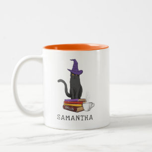 Halloween Cat Books Potion and Spells Personalised Two-Tone Coffee Mug