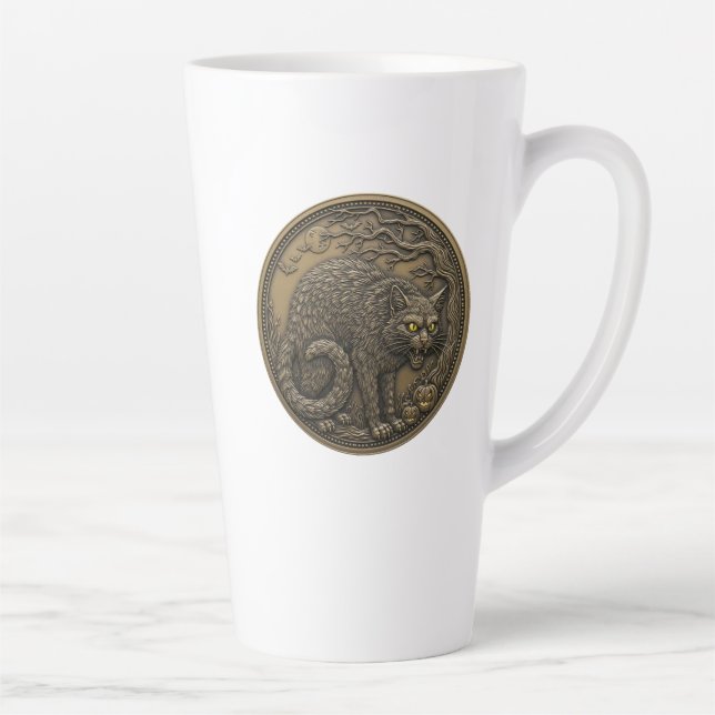 Halloween Cat Bronze Latte Mug (Right)