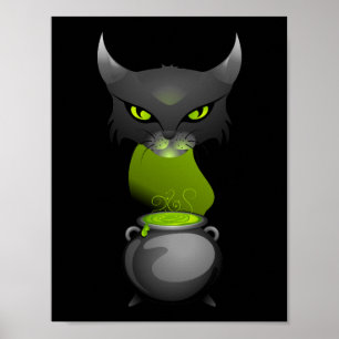 Halloween Cat Cauldron With Green Steam Poster
