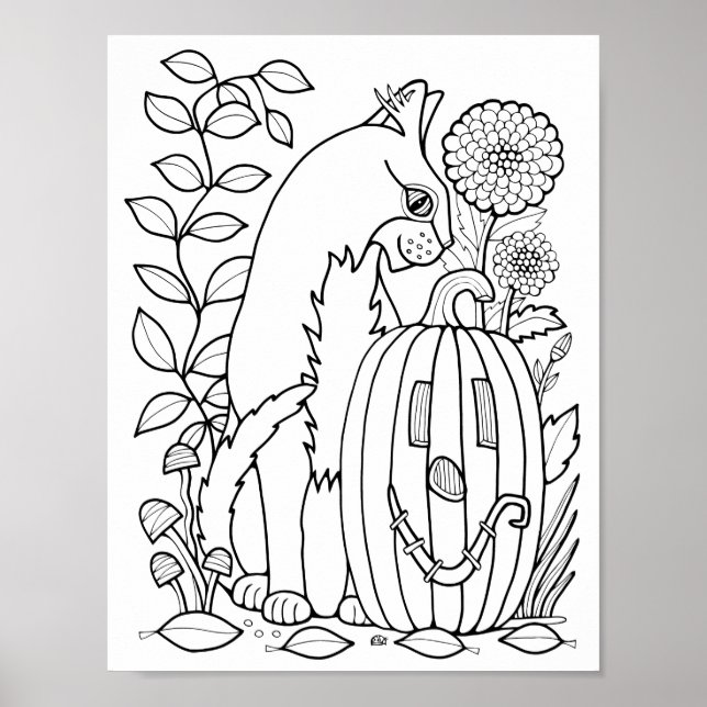 Halloween Cat Colouring Page Art Poster (Front)