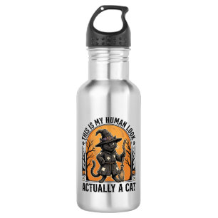 Halloween Cat Costume Funny Vintage Witch Cat Shir 532 Ml Water Bottle