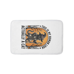 Halloween Cat Costume Funny Vintage Witch Cat Shir Bath Mat