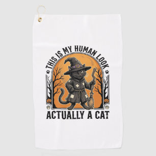 Halloween Cat Costume Funny Vintage Witch Cat Shir Golf Towel
