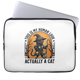 Halloween Cat Costume Funny Vintage Witch Cat Shir Laptop Sleeve