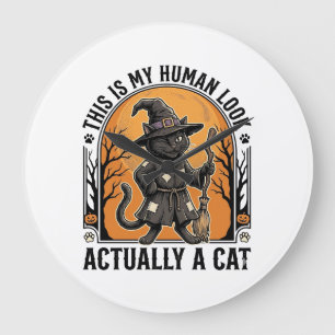 Halloween Cat Costume Funny Vintage Witch Cat Shir Large Clock