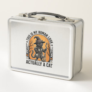 Halloween Cat Costume Funny Vintage Witch Cat Shir Metal Lunch Box
