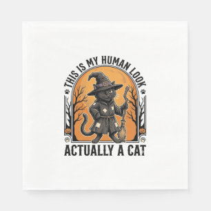 Halloween Cat Costume Funny Vintage Witch Cat Shir Napkin