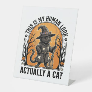 Halloween Cat Costume Funny Vintage Witch Cat Shir Pedestal Sign