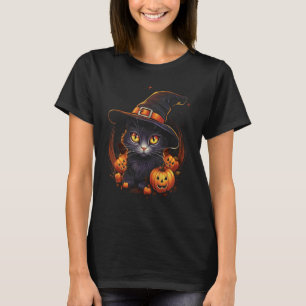 Halloween Cat Costume Witch Hat Jack o Lantern Pum T-Shirt