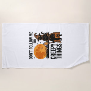 Halloween Cat Creepy Things Funny Witch_1 Beach Towel