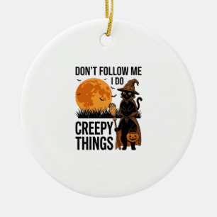 Halloween Cat Creepy Things Funny Witch_1 Ceramic Tree Decoration