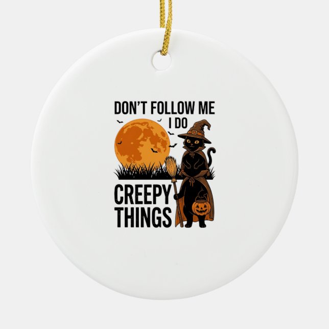 Halloween Cat Creepy Things Funny Witch_1 Ceramic Tree Decoration (Front)