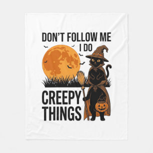 Halloween Cat Creepy Things Funny Witch_1 Fleece Blanket