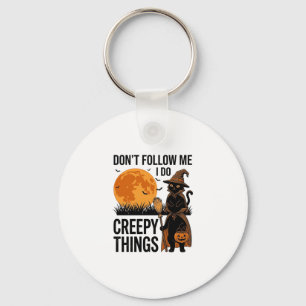 Halloween Cat Creepy Things Funny Witch_1 Key Ring