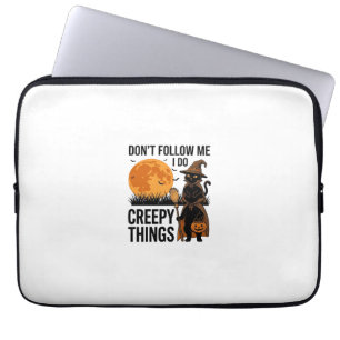 Halloween Cat Creepy Things Funny Witch_1 Laptop Sleeve