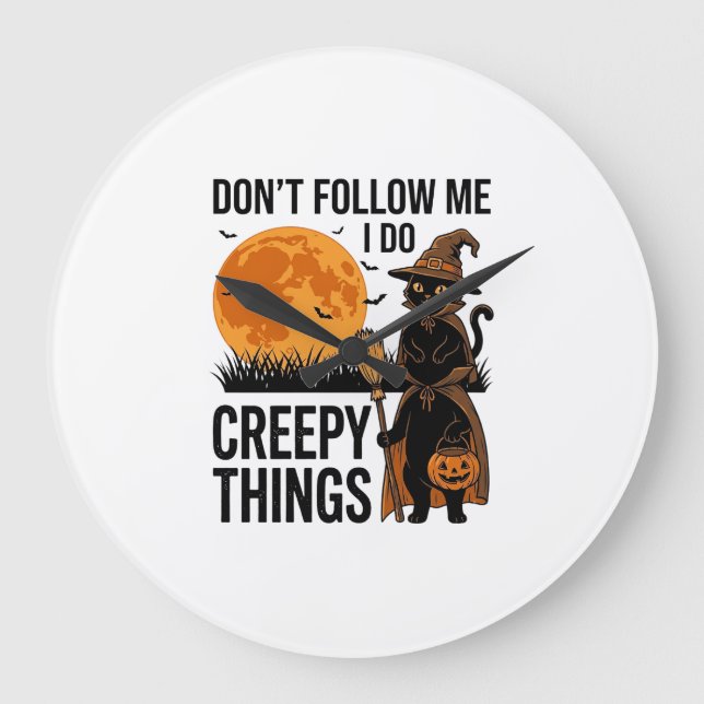 Halloween Cat Creepy Things Funny Witch_1 Large Clock (Front)
