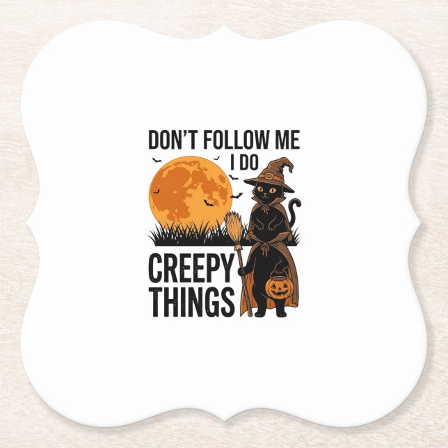 Halloween Cat Creepy Things Funny Witch_1 Paper Coaster (Front)