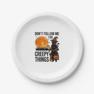 Halloween Cat Creepy Things Funny Witch_1 Paper Plate