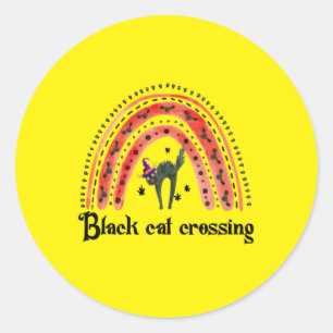Halloween Cat Crossing Classic Round Sticker
