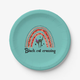 Halloween Cat Crossing Paper Plate