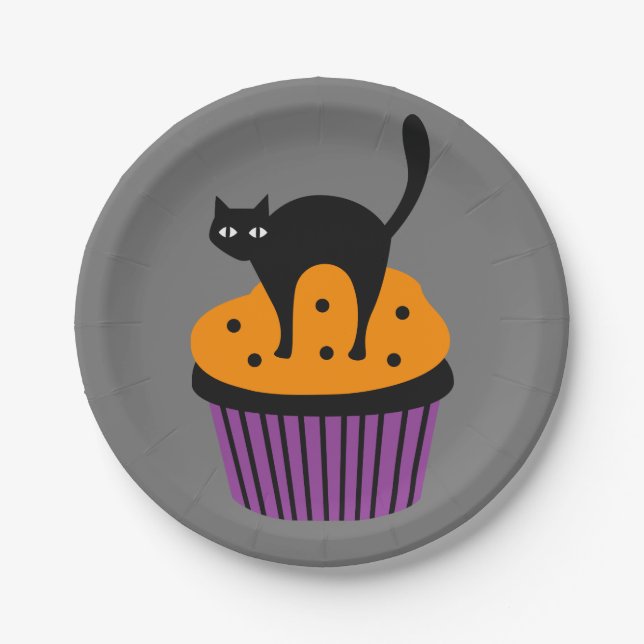 Halloween cat cupcake paper plate (Front)