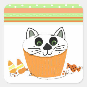 Halloween Cat Cupcake Square Sticker