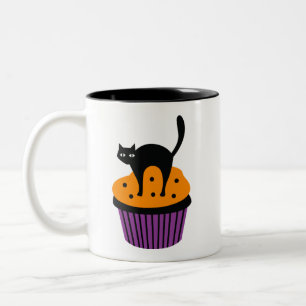 Halloween cat cupcake Two-Tone coffee mug