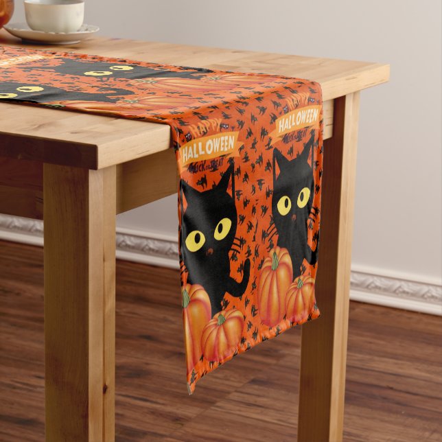 Halloween Cat Custom 14" X 72" Table Runner (In Situ)