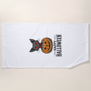 Halloween Cat Cute Pumpkin Vintage Spooky_1 Beach Towel