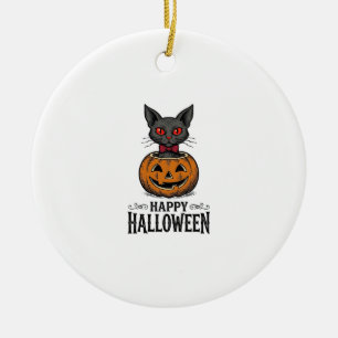 Halloween Cat Cute Pumpkin Vintage Spooky_1 Ceramic Tree Decoration