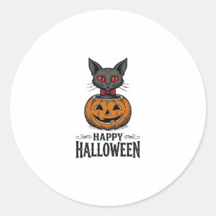 Halloween Cat Cute Pumpkin Vintage Spooky_1 Classic Round Sticker