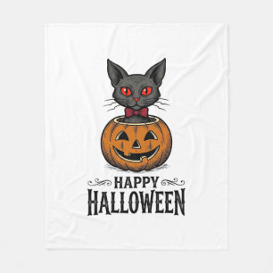 Halloween Cat Cute Pumpkin Vintage Spooky_1 Fleece Blanket