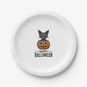 Halloween Cat Cute Pumpkin Vintage Spooky_1 Paper Plate