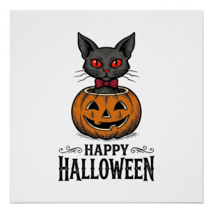 Halloween Cat Cute Pumpkin Vintage Spooky_1 Poster