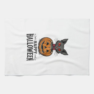 Halloween Cat Cute Pumpkin Vintage Spooky_1 Tea Towel