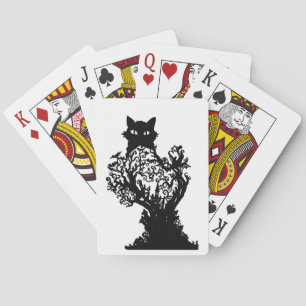 Halloween Cat Diorama with castle bat stars tree s Playing Cards