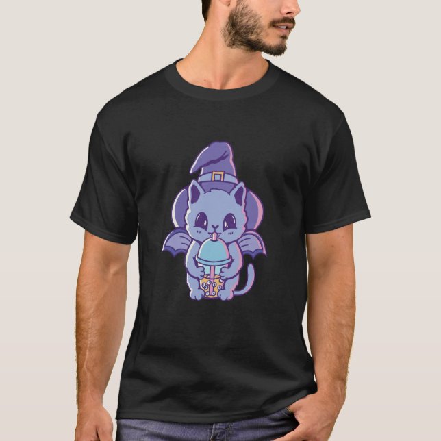 Halloween Cat Drinking drink T-Shirt (Front)