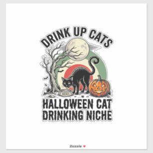 Halloween Cat Drinking Vintage Moon Party Shirt_1