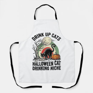 Halloween Cat Drinking Vintage Moon Party Shirt_1 Apron