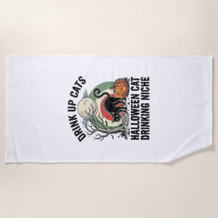 Halloween Cat Drinking Vintage Moon Party Shirt_1 Beach Towel