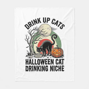 Halloween Cat Drinking Vintage Moon Party Shirt_1 Fleece Blanket