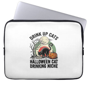 Halloween Cat Drinking Vintage Moon Party Shirt_1 Laptop Sleeve