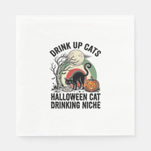Halloween Cat Drinking Vintage Moon Party Shirt_1 Napkin