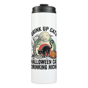 Halloween Cat Drinking Vintage Moon Party Shirt_1 Thermal Tumbler