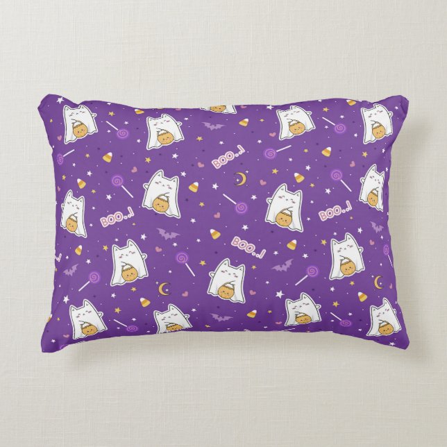 Halloween Cat Ghost Accent Pillow (Front)