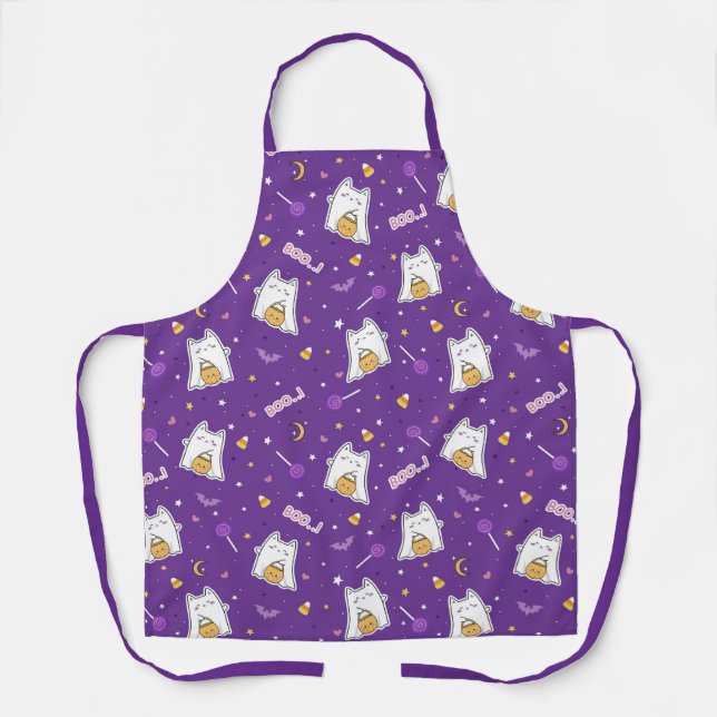 Halloween Cat Ghost Apron (Front)
